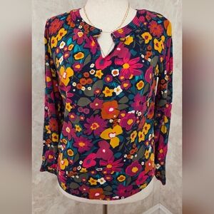Talbots Size S Floral Rayon Blouse Vibrant Multicolor Long Sleeve Top